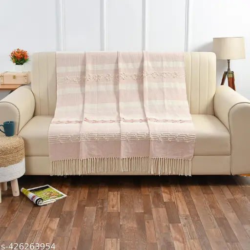 HomewayTex 100% Cotton Effel Throw, Sofa Throw,Bed Throw and Blanket Elc.Size:-130X180 CMS OR 52X70 INCH , Colour:- Pink