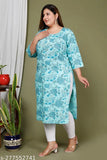 Swasti Women Plus Size Printed CottonStraight Kurta (Light Blue)