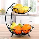 De Casa Decor New Heavy Steel 2-Tier Fruit & Vegetable Basket For Dining Table/Kitchen - Countertop (Black), 9 liter