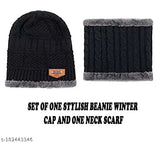 Latest Fashion Winter Woolen Caps with Scarf Set | Stretch Warm Snow Proof Winter Beanie Caps for Men