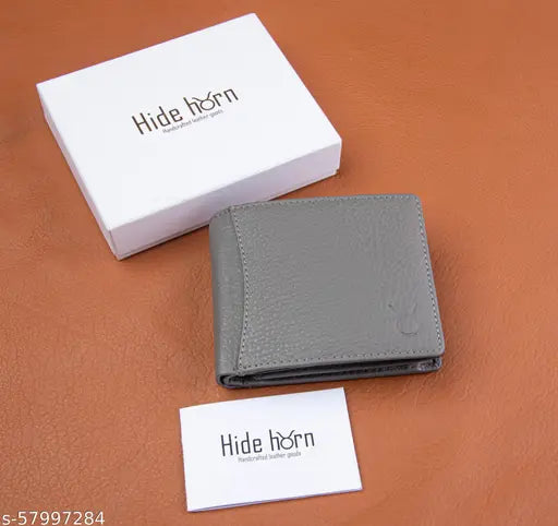 Hide Horn Bi-Fold Grey Leather Men's RFID protected Wallet