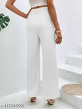 Trendy Regular Fit Full Length Cotton Blend White Color Women Pant Women Trouser