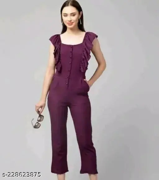 Soul Essence Western Women Centre Button Wine Color Jumpsuit