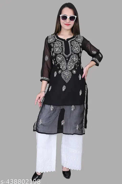 Lakhnavi chikankari kurti with cotton plazo set full embroided and free inner