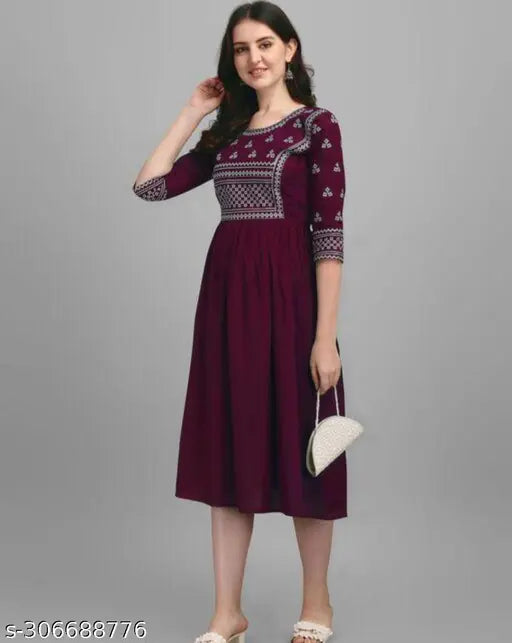 Maroon Rayon Cotton Kurti