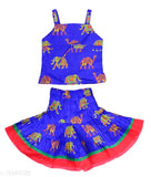 Fashion Hub Cotton Animal Printed Skirt Top for Girls (BLU_6-12 month)