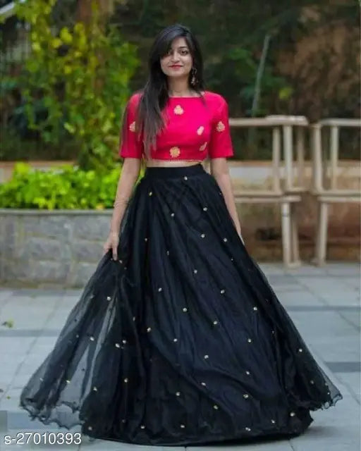 Maliya Fabulous Black Colour Net Semi-Stitched Lehenga Choli