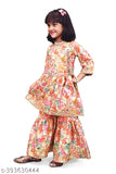 Queenpinenterprise Festive Collection Carrote Orenge Plazzo Pants Kurta Set for Girl