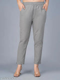 Quaclo Combo of 2 Cotton Women Teal Blue and Grey Trouser Pants