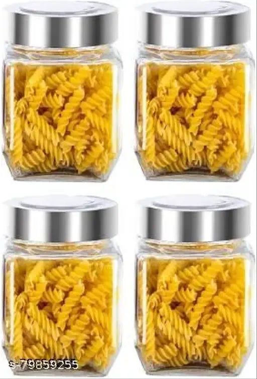 CROCO JAR Kitchen Glass Jars And Container PACK OF 6 Pickle Cereal grocery JAR - 800 ml Glass Cereal Dispenser (Pack of 6, Silver)