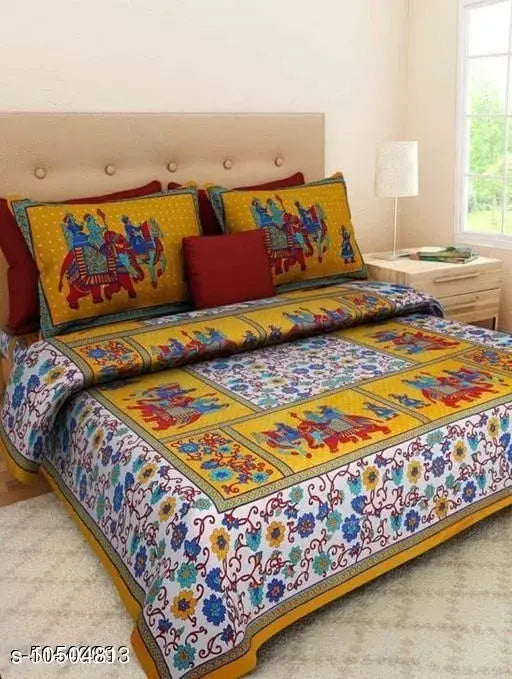 Cotton Printed 90x100 Double Bed sheet with 2 pillow cover