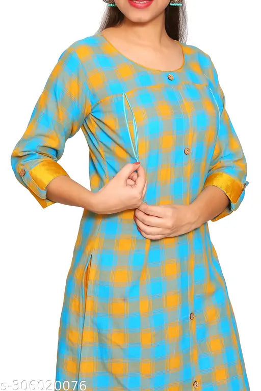 Feeding Kurti ; Materntiy Kurti ; Zipper Kurti ; Pregnancy Kurti ; Mother's Kurti ; Feeding Kurta Pure Cotton blue mustard