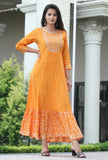 Kushi Design Women's Orange Ethnic Embroidered & Printed Anarkali Kurta