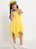 Girls Festive/Wedding Dress (Yellow, Sleeveless)