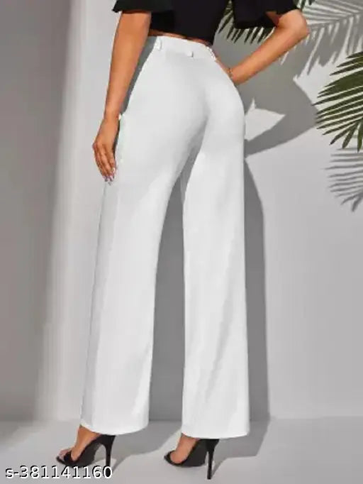 Fashion2wear Women's Solid Straight White Trousers & Pants Pack of 2