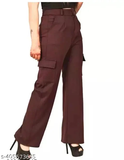 |Women Premium Cotton Wide Leg 4 Pocket Cargos/Trousers | Relaxed Fit Cargo Pants with Insert Pocket