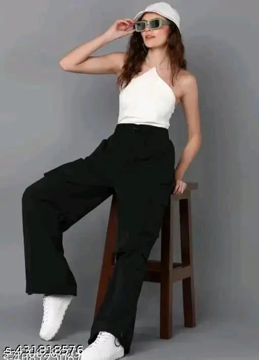 Dream Beauty Fashion Women's Solid Bell Bottoms Black Trousers & Pants`