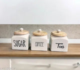 SOULCRAFTZ tea coffee sugar canister set of 3 ceramic kitchen airtight storage canister with airtight wooden lid