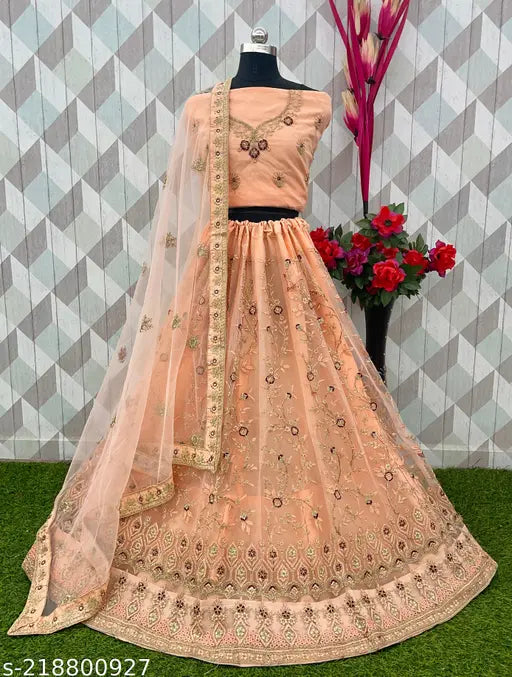 Women's Embroidered Semi Stitched Lehenga Choli For Wedding And Festive