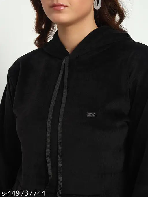 Gimco Corduroy Unisex kangaroo Pocket Black Hoodie With Drawstring