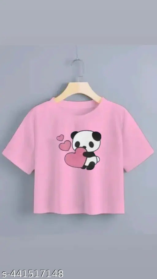 Crop Top & T-Shirt with Baby Cute Panda Design Printed