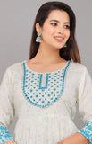 Women/girl's embroidered work blue printed anarkali for daily wear