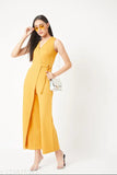 Miss Chase Women's Solid V-neck Yellow Jumpsuits