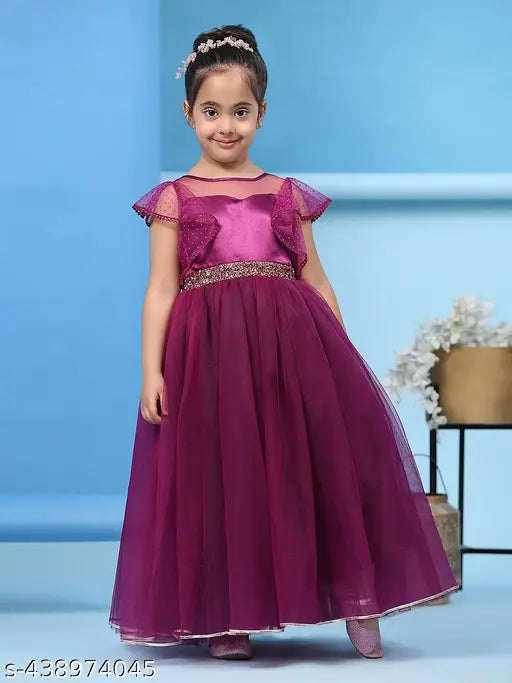 Toy Balloon Kids Purple Full Length Girls Embilleshed Party wear Dress