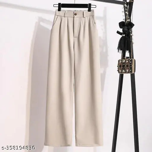 Pleated button Baggy back to office pants-Beige Pleated button Baggy back to office pants-Beige