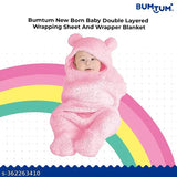 BUMTUM 3-in-1 Hooded Baby Soft Blanket Wrapper| Double Layered Swaddle For New Born Babies(Boys & Girls) 0-6 Months, Travel-Friendly (Pink)