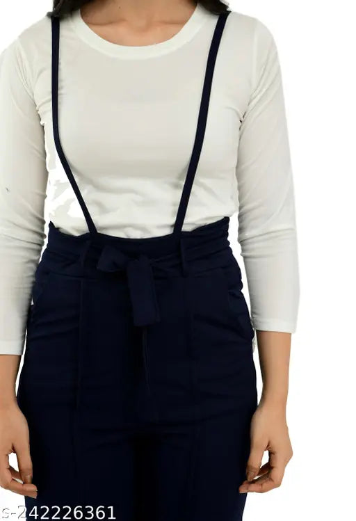 Women Two Pieces Navy Blue Dress Dungaree Set | Women Multicolor Dress | Women Dungaree | Women Dungaree Set | Women Dress Set | Women Casual Dress | Women Regular Dress | Women Solid Dress | Women Solid Dungaree | Women Two Pieces Dungaree | Women Dress