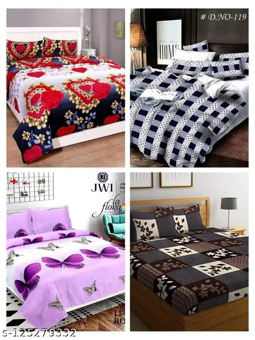 Semwal Creations Combo of 4 Double bed King size(90*90) bedsheets with 8 pillow covers