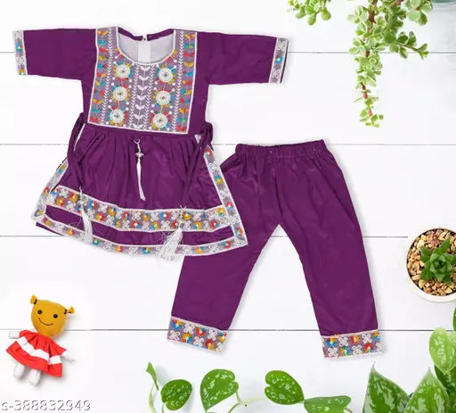 new charming naira kurti set for girls, top bottom set ,kurta set, purple naira pajama set ,party wear dress for baby girls .