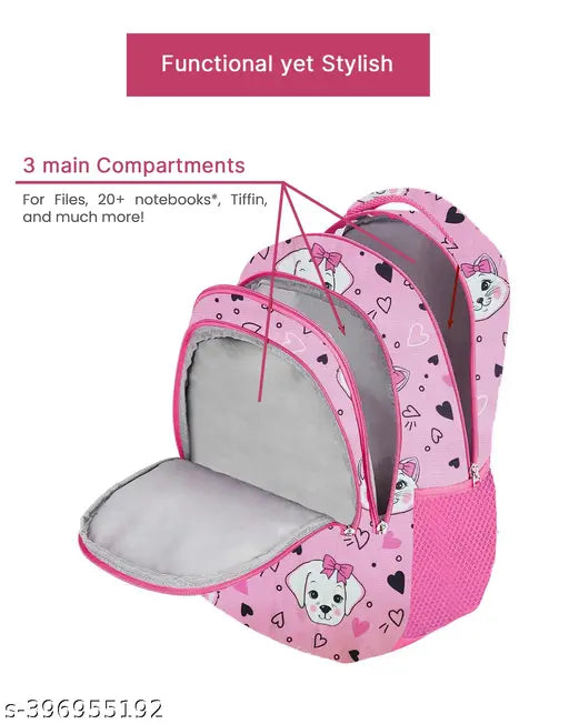 Frantic Polyester 26 L School Backpack With Pencil School Bag Class 1 to 8 Daypack (RR_Pink_Cat_Dog_2024_A)