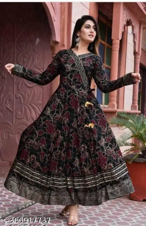 V Neck printed Anarkali Kurti for women