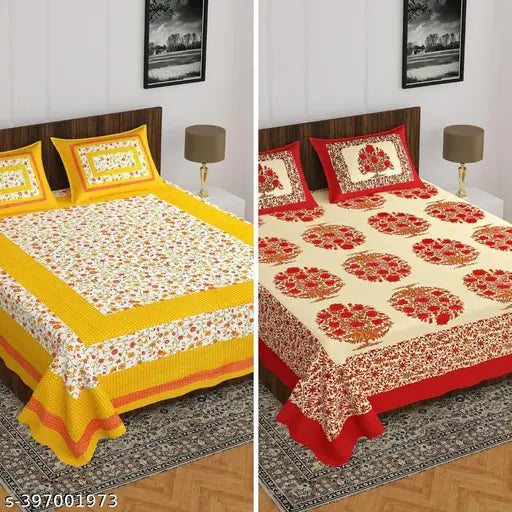 100% Cotton Combo of 1 Rajasthani Jaipuri Double bed Size #Bedsheets Set of 1 Double #Bedsheets with 2 Pillow Covers (Multicolour) - 180 TC