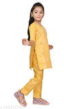 Yellow Chanderi cotton Embroidered Kurta Set For Girls