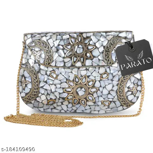 White Mosaic style Handmade metal bag / Party / Clutch / Slingbag