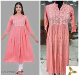 Trendy Beautiful Embroidered Peach Color Womens Kurti