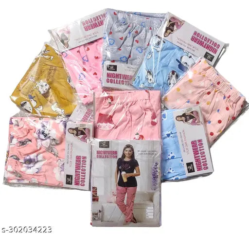 Sasta sales girls printed pajama| soft and light weight pajama for gilrs| Summer pajama for women |Combo of 4 pcs pajama for free size|