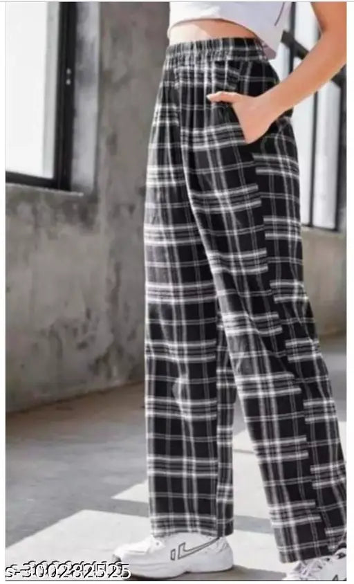 Latest Feminine Women Trouser & Pants Checked Trouser Pant Black Color Premium Quality Fabric Fancy Trouser Fashion For Women And Girls