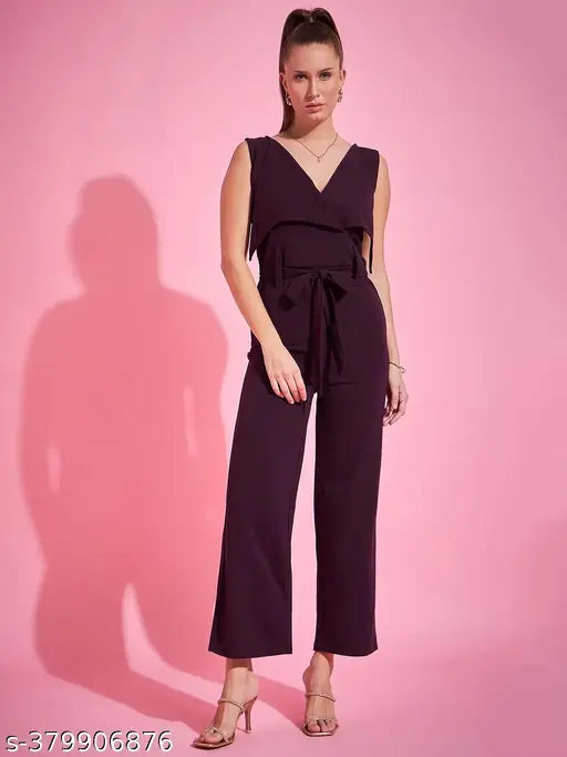 V Neck Full Length jump Suit With Belt