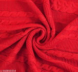 HomewayTex Blossom Knitted Cotton Loop Throw, Sofa Throw,Bed Throw and Blanket Elc. Size:-130X180 CMS OR 52X70" , Colour:- Red