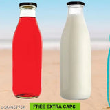 1000ml/1-Liter Glass Bottles with Extra Caps for Multipurpose Use (Pack of 2)