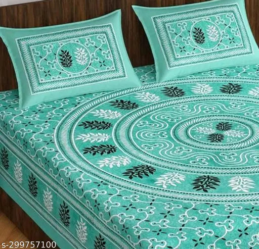 Jaipuri cotton double bed bedsheet with 2 pillow cover(90x100)