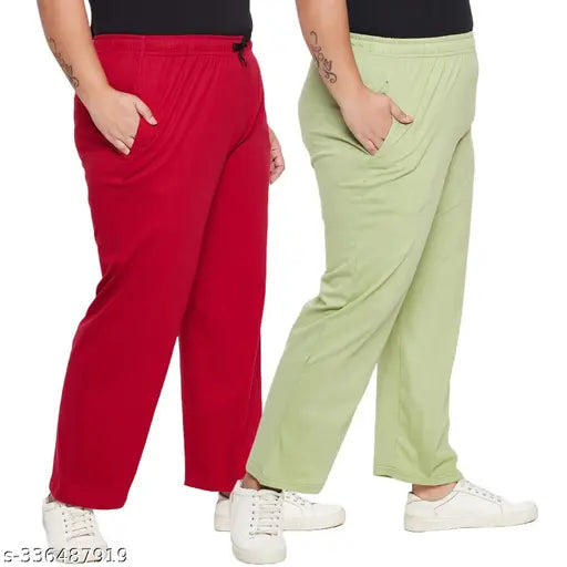 Trendy Cotton Plus Size Pyjamas for Women Pyjama Pants|Lower for Women|Night Pants for Women|Lounge Pants for Women Combo Maroon-Light Green