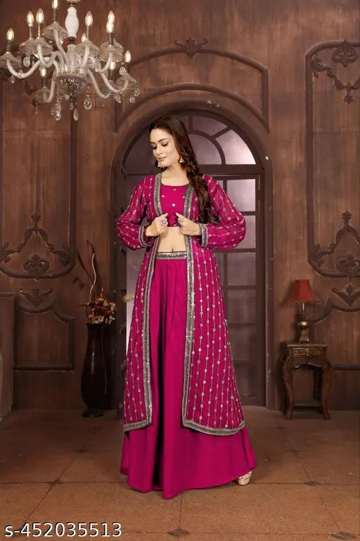 Trendy Sequin Embroidered Sharara Set With Scallop Embroidered Blouse And Dupatta