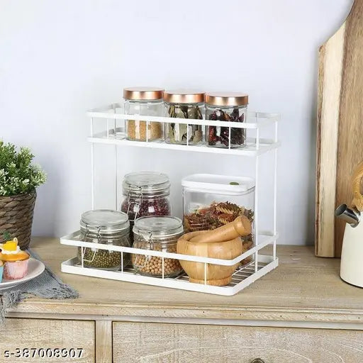 2 Tier Spice Rack Packet Jar Holder Kitchen Storage Spices Herbs Stand