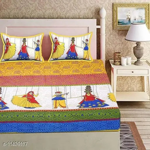 Rajasthani kathputli print Double Bed BedSheet with 2 Pillow Cover