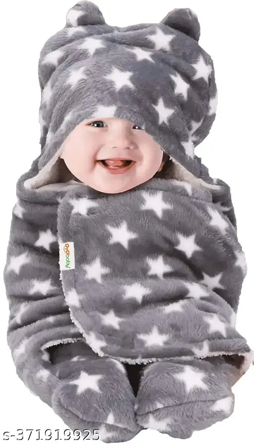 OYO BABY Premium Star Printed Hooded Baby Blanket for (0 to 6 month babies )